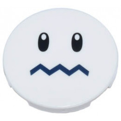 Tile, Round 3 x 3 with Black Oval Eyes with Pupils and Dark Blue Zigzag Mouth Pattern: {бял}