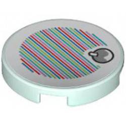 Tile, Round 2 x 2 with Bottom Stud Holder with Super Mario Scanner Code Fruit Pattern (Sticker) - Set 71417: {аквамарин}