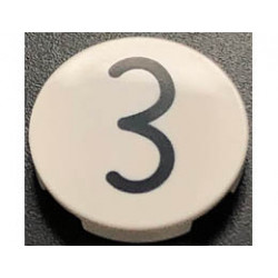 Tile, Round 2 x 2 with Bottom Stud Holder with Black Kissy Mouth / Number 3 Pattern: {бял}