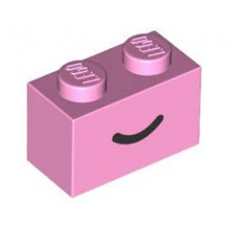 Brick 1 x 2 with Black Smile Curved Line Pattern: {светло пурпурен}