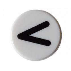 Tile, Round 1 x 1 with Black Eye Shut Tight / Letter V / Less Than Sign / Greater Than Sign (Thin Line) Pattern: {бял}