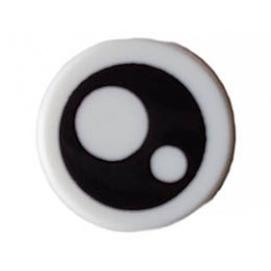 Tile, Round 1 x 1 with Black Eye with Pupil and Circle Pattern: {бял}