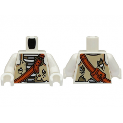 Torso Skeleton Pirate, Tan and Dark Tan Tattered Vest and Dark Orange Shoulder Belt with Bag Pattern (BAM) / White Arms / White Hands: {бял}