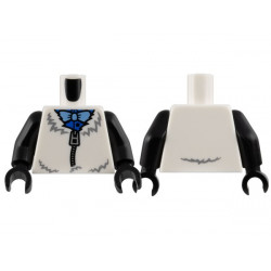 Torso Panda Costume, Dark Bluish Gray Fur, Silver Zipper, Blue Shirt, Bright Light Blue Bow Tie Pattern (BAM) / Black Arms / Black Hands: {бял}