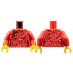 Torso Dress Dark Pink Flowers, Gold Branches Pattern (BAM) / Red Arms / Yellow Hands: {ярко червен}