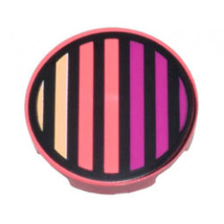 Tile, Round 2 x 2 with Bottom Stud Holder with Black Circle and Bright Light Yellow and Magenta Stripes Pattern: {пъстро коралов}