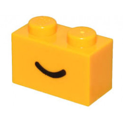 Brick 1 x 2 with Black Smile Curved Line Pattern: {огнено жълто-оранжев}