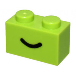 Brick 1 x 2 with Black Smile Curved Line Pattern: {ярко жълто-зелен}