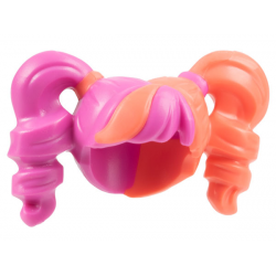 Minifigure, Hair Female Pigtails High Bouncy, Hole on Top with Coral Hair on Left Side and Coral Tie on Right Side Pattern (BAM): {ярко пурпурен}