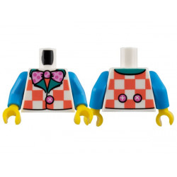 Torso Vest with Coral Checks, Dark Turquoise Lapels, Bright Pink Bow Tie with Dark Pink Polka Dots Pattern (BAM) / Dark Azure Arms / Yellow Hands: {бял}