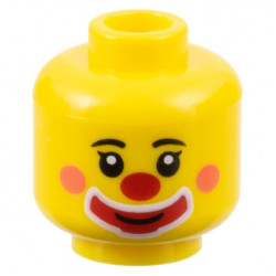 Minifigure, Head Clown Black Eyebrows, Coral Cheeks, Red Nose and Large Mouth Makeup Pattern (BAM): {ярко жълт}