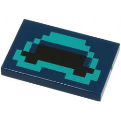 Tile 2 x 3 with Pixelated Black Mouth with Dark Turquoise Outline Pattern (Minecraft Warden Mouth): {земно син}