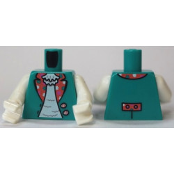 Torso Open Vest with Coral Lapels and 2 Buttons over White Shirt Pattern (BAM) / White Arms / White Hands: {ярко синьо-зелен}