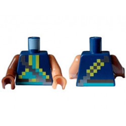 Torso Pixelated Silver Strap over Vest with Yellow Trim, Dark Turquoise Shirt, Dark Brown Belt Pattern / Nougat Arm Left / Reddish Brown Arm Right / Nougat Hand Left / Reddish Brown Hand Right : {земно син}