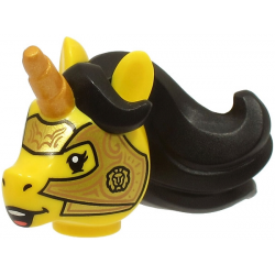 Minifigure, Head, Modified Unicorn with Molded Black Mane and Printed Gold Horn and Armor with Copper Lines Pattern (BAM): {ярко жълт}