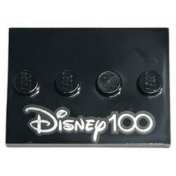 Tile, Modified 3 x 4 with 4 Studs in Center with Silver Disney 100 Pattern: {черен}