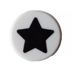 Tile, Round 1 x 1 with Black Star Pattern: {бял}