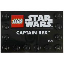 Tile, Modified 4 x 6 with Studs on Edges with LEGO Star Wars Logo and White CAPTAIN REX Pattern: {черен}