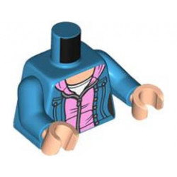 Torso Female Jacket over Bright Pink Hoodie, White T-Shirt and Light Nougat Neck Pattern / Dark Azure Arms / Light Nougat Hands: {тъмно небесносин}