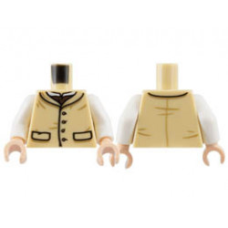 Torso Vest, 4 Buttons, 2 Pockets, Dark Brown Cravat, White Collar Pattern / White Arms / Light Nougat Hands: {тухлено жълт}