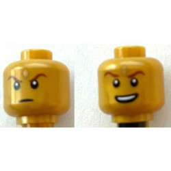 Minifigure, Head Dual Sided Dark Red Eyebrows, Diamond in Forehead, Scowl / Open Mouth Smile Pattern - Hollow Stud: {топло златист}