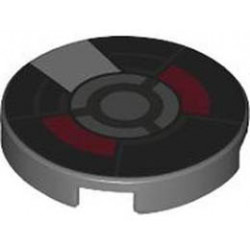 Tile, Round 2 x 2 with Bottom Stud Holder with Black, Dark Red and Silver Armor Plates and Circles Pattern: {тъмно каменно сив}
