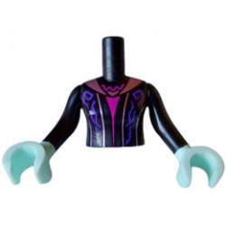 Torso Mini Doll Woman Dress with Dark Purple Vines and Metallic Pink Stripes and Collar over Magenta Top Pattern, Light Aqua Arms with Hands with Black Long Sleeves : {черен}
