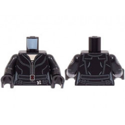 Torso Female Suit with Silver Zipper, Dark Bluish Gray Belt with Dark Red Buckle, Light Nougat Neck Pattern / Black Arms with SHIELD Logo Pattern / Black Hands : {черен}