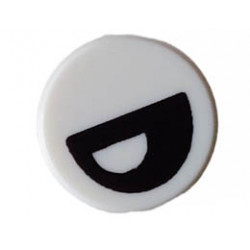 Tile, Round 1 x 1 with Black Eye Partially Closed with Off-Center Half Circle Pupil Pattern: {бял}