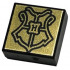 Tile 1 x 1 with Groove with Hogwarts Crest on Gold Background Pattern: {черен}