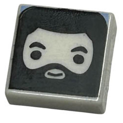 Tile 1 x 1 with Groove with Male Head with Smile, Black Beard, Eyebrows, and Hair Pattern (HP Rubeus Hagrid): {бял}