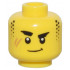 Minifigure, Head Thick Black Eyebrows, Stubble Sideburns, Medium Nougat Scar, and Closed Mouth Lopsided Grin Pattern - Vented Stud: {ярко жълт}