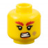 Minifigure, Head Female Red Bushy Eyebrows, Orange Lips, Dark Tan Scuff Mark, and Bared Teeth Pattern - Vented Stud: {ярко жълт}