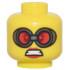 Minifigure, Head Female Goggles with Silver Frames and Red Lenses, Red Lips and Open Mouth Scowl Pattern - Vented Stud: {ярко жълт}