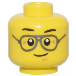 Minifigure, Head Black Eyebrows, Silver Glasses, and Closed Mouth Crooked Smile Pattern - Vented Stud: {ярко жълт}