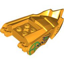 Dragon Head (Ninjago) Jaw with Small Spikes and 2 Bar Handles on Back with Green Eyes and Nostrils with Black and Silver Trim, Ninjago Logogram Letter A in Circle Pattern: {огнено жълто-оранжев}