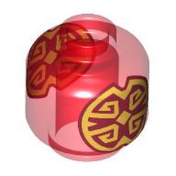 Minifigure, Head without Face with Gold Oriental Pattern on Both Sides: {прозрачно червен}