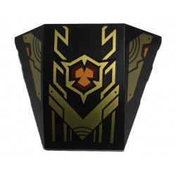 Wedge 4 x 3 Triple Curved No Studs with Gold Armor Plates, Geometric Lines and Dark Red and Orange Emblem Pattern: {черен}