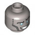 Minifigure, Head Alien Robot Black Eyebrows, Metallic Light Blue Eyes, Open Mouth Smile, and Black Circle and Mechanical Panels on Back Pattern - Hollow Stud: {сребърно метален}
