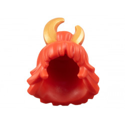 Minifigure, Hair Female Bangs and Flipped Ends, Bun on Top with Pearl Gold Crescent Moon Pattern: {ярко червен}
