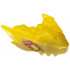 Dragon Head (Ninjago) Jaw Upper with Horns with Molded Pearl Gold Face and Printed Bright Light Yellow and Dark Red Eyes and Red Flames Pattern: {прозрачно жълт}