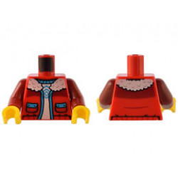 Torso Jacket with White Fleece Collar, Dark Azure Trim and Pockets over White Shirt Pattern / Dark Red Arms / Yellow Hands: {ярко червен}