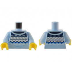 Torso Fair Isle Sweater with Dark Blue, Blue, and White Geometric Shapes and Zigzag Lines Pattern / Bright Light Blue Arms / Yellow Hands : {светло кралско син}
