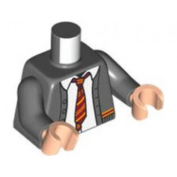 Torso Cardigan Sweater with White Shirt, Dark Red and Bright Light Orange Tie and Trim (Gryffindor) Pattern / Dark Bluish Gray Arms / Light Nougat Hands : {тъмно каменно сив}