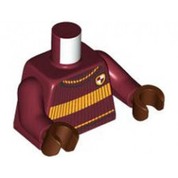 Torso Quidditch Jumper Ribbed with Bright Light Orange Stripes and Gryffindor Crest Pattern / Dark Red Arms / Reddish Brown Hands: {нов тъмно червен}