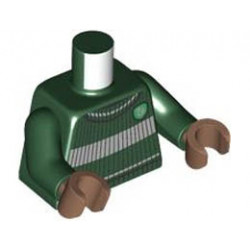 Torso Quidditch Jumper Ribbed with Light Bluish Gray Stripes and Green Slytherin Crest Pattern / Dark Green Arms / Medium Brown Hands : {земно зелен}