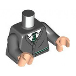 Torso Cardigan Sweater with White Shirt, Dark Green and Silver Tie and Trim (Slytherin) Pattern / Dark Bluish Gray Arms / Light Nougat Hands : {тъмно каменно сив}