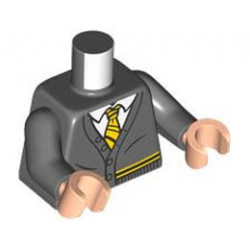 Torso Cardigan Sweater with White Shirt, Yellow and Black Tie and Trim (Hufflepuff) Pattern / Dark Bluish Gray Arms / Light Nougat Hands : {тъмно каменно сив}