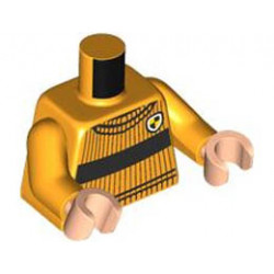 Torso Quidditch Jumper Ribbed with Black Stripes and Hufflepuff Crest Pattern / Bright Light Orange Arms / Light Nougat Hands: {огнено жълто-оранжев}