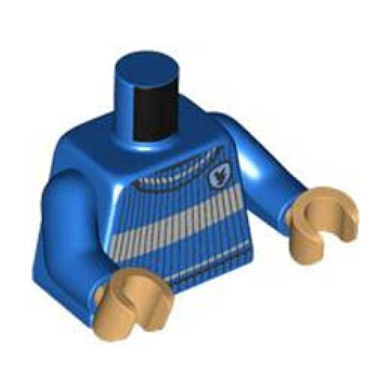 Torso Quidditch Jumper Ribbed with Light Bluish Gray Stripes and Ravenclaw Crest Pattern / Blue Arms / Medium Tan Hands: {ярко син}